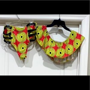 Multi-colored, circle print, high waist two-piece bikini